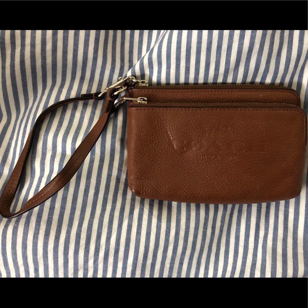 Brown leather Coach wristlet